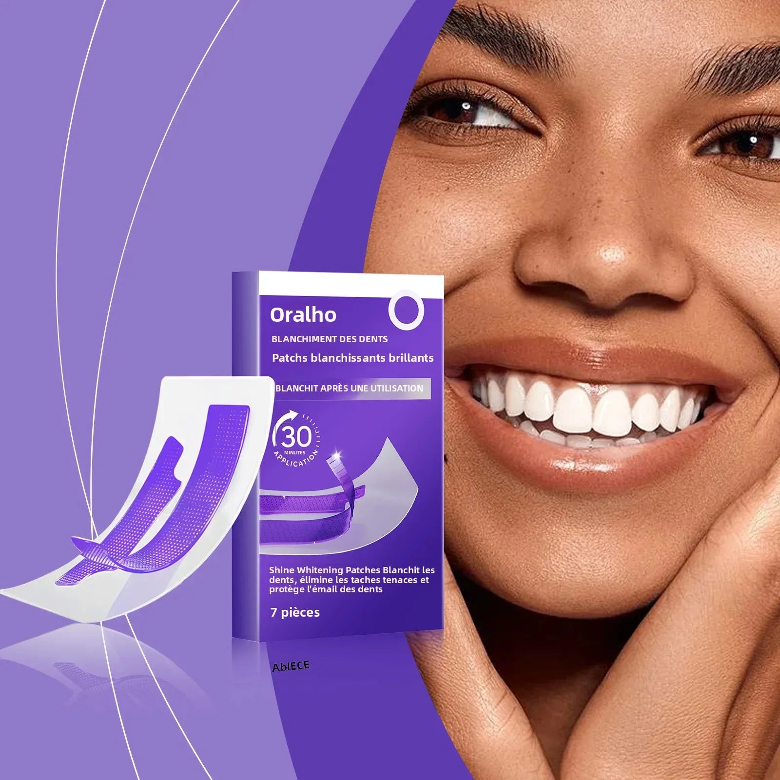 Bande blanchissante dentaire violette hygiènique pour dent plus fraîche et brillante